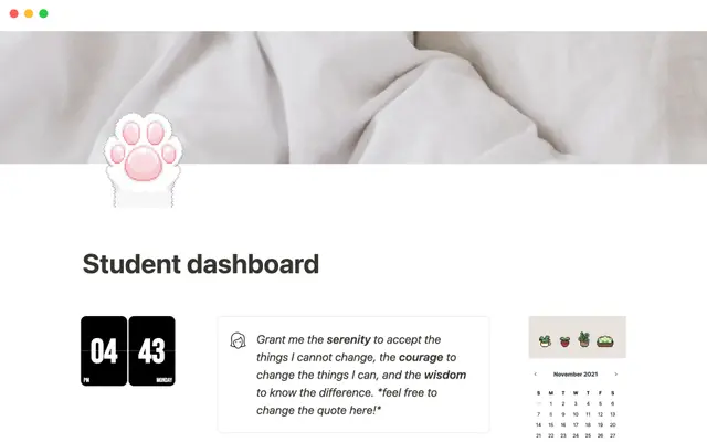 Janice Studies' student dashboard