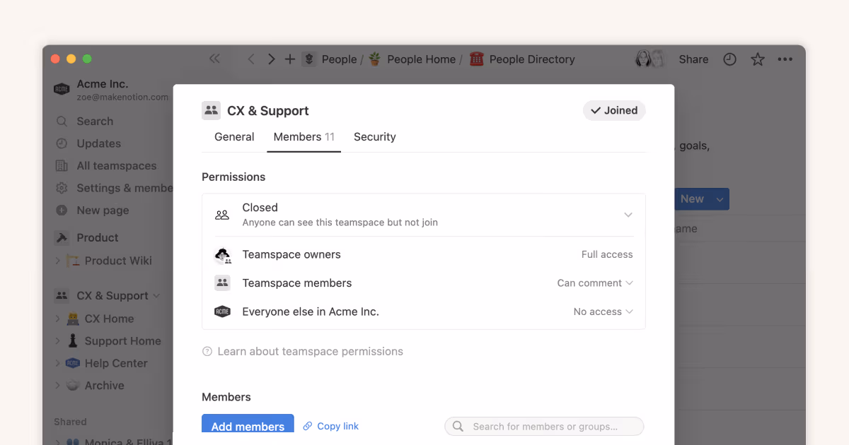 Grant the right level of access with teamspaces and groups