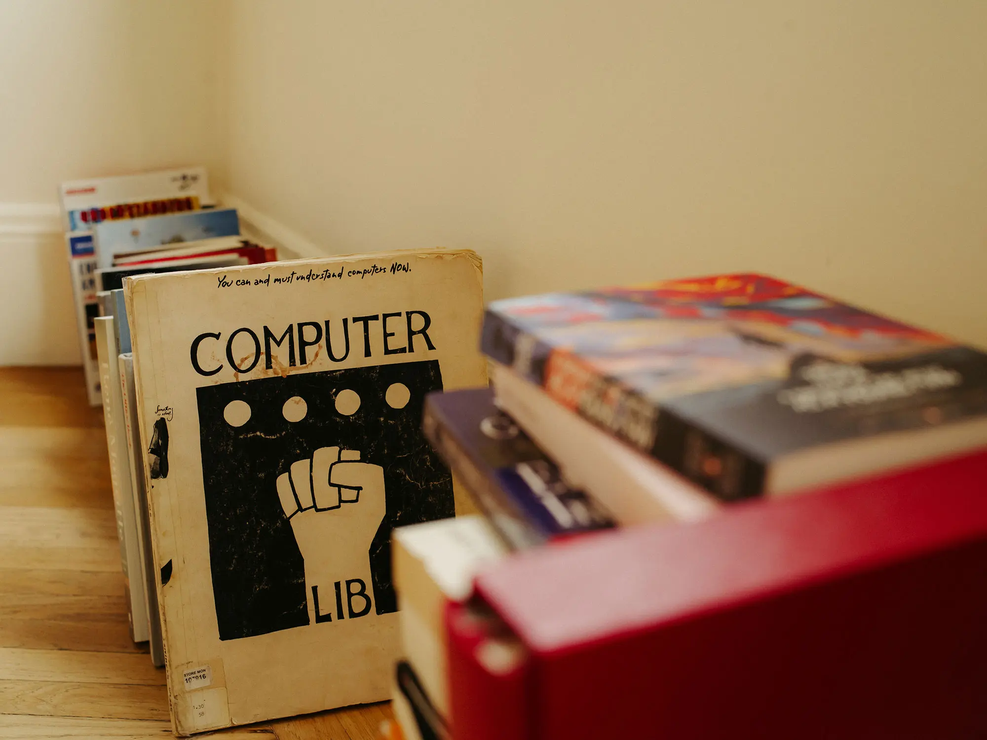 An old copy of Computer Lib/Dream Machines by Ted Nelson (1974).